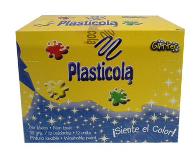 Adhesivo brillo Plasticola turquesa, 38g. pack de 12 unidades
