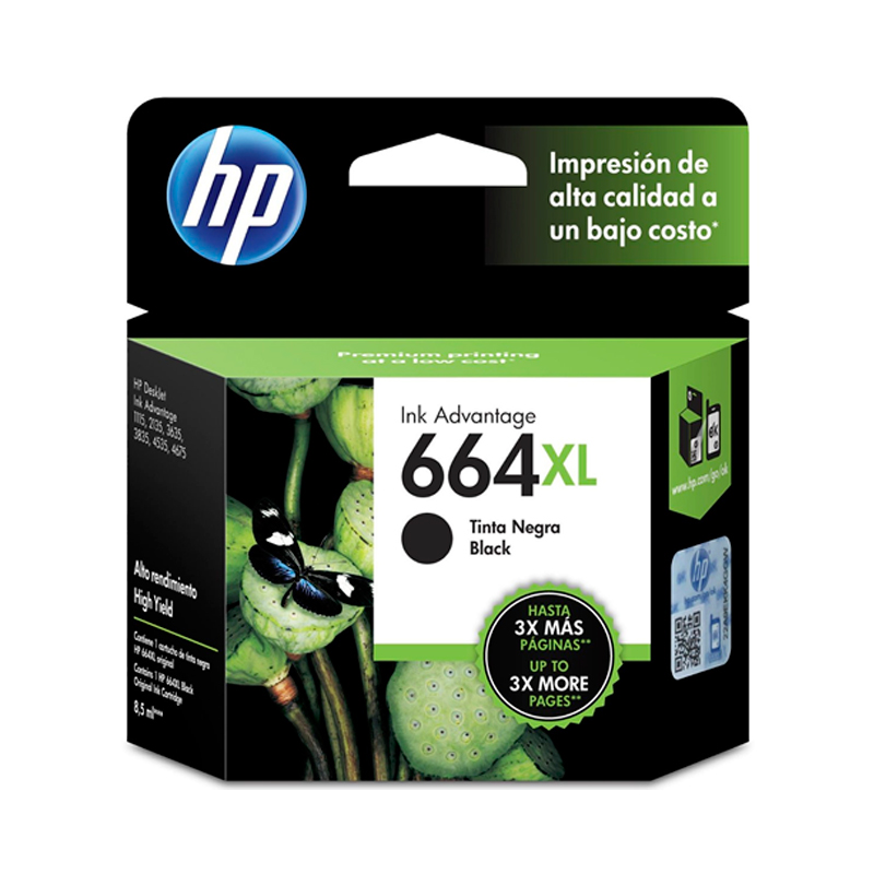 CARTUCHO ORIGINAL HP 664XL F6V31AL, Alto Rendimiento, Negro