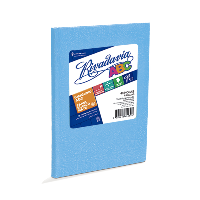 Cuaderno Rivadavia ABC  celeste, 19x23cm. 48 hojas rayadas