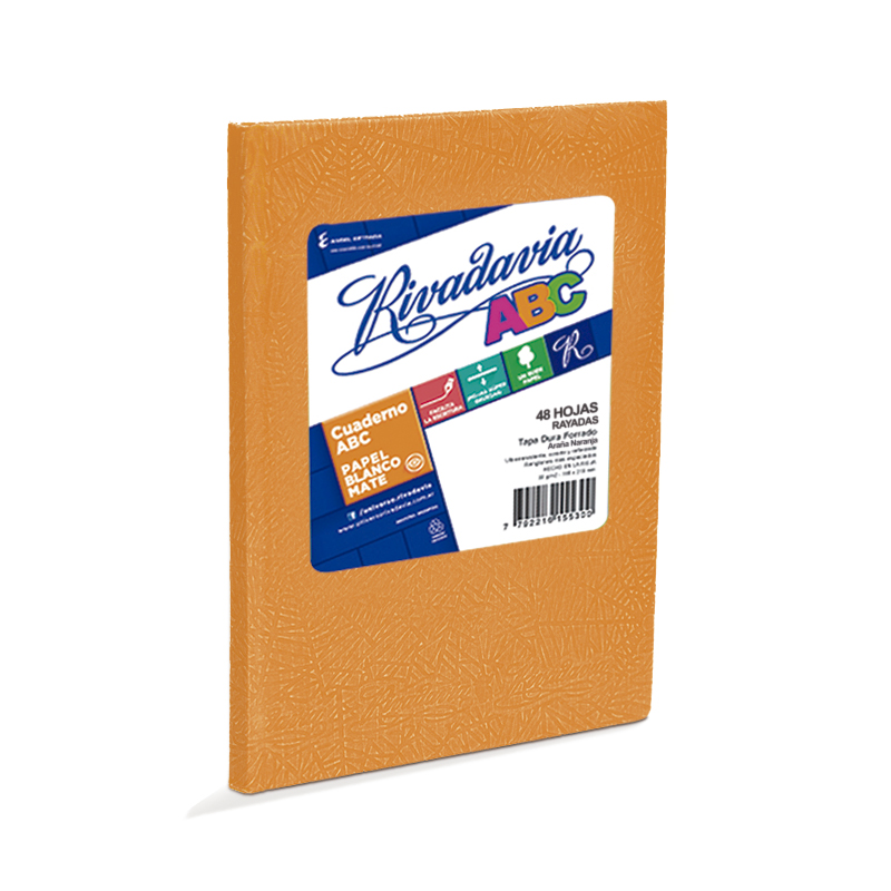 Cuaderno Rivadavia ABC  naranja, 19x23cm. 48 hojas rayadas