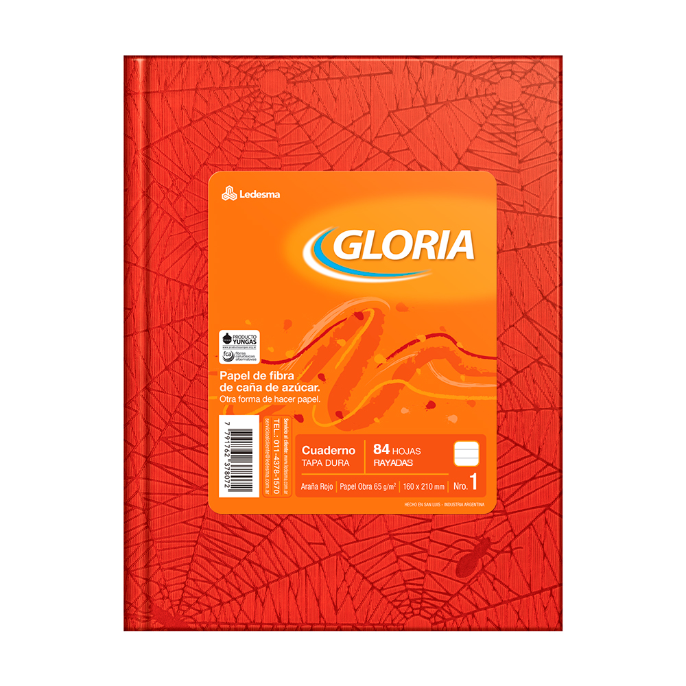 Cuaderno Gloria Araña rojo, 16x21cm. 84 hojas rayadas