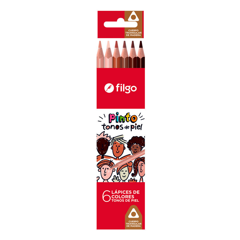 Lápices de colores Filgo Tonos de Piel largos, caja de 6 colores