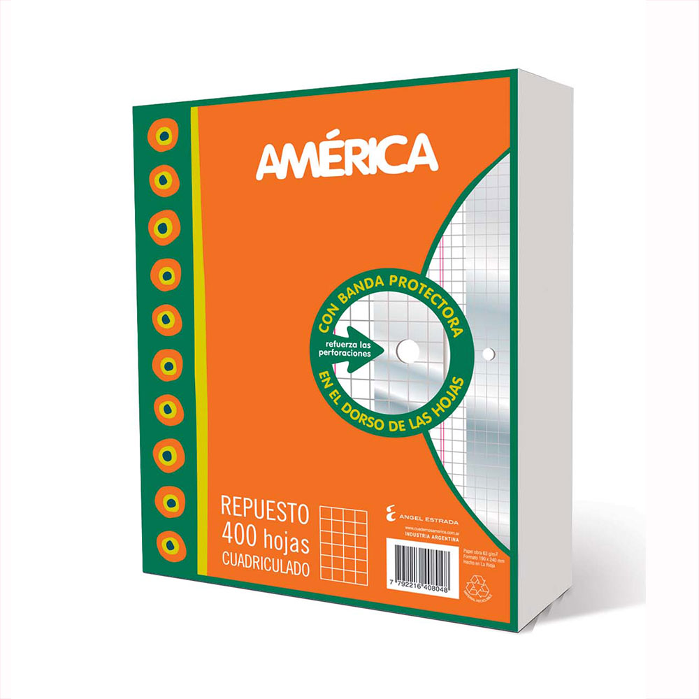Repuesto América Banda, 400 hojas cuadriculadas
