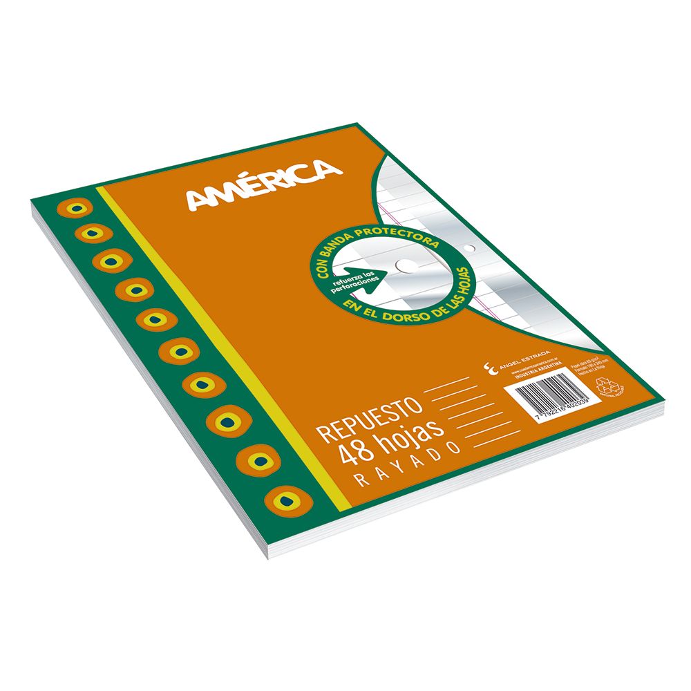 Repuesto América Banda, 96 hojas rayadas