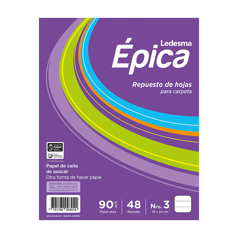 Repuesto Épica, 48 hojas rayadas