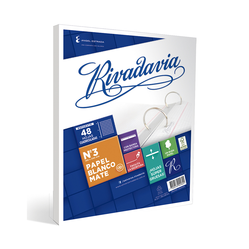 Repuesto Rivadavia Banda, 48 hojas cuadriculadas