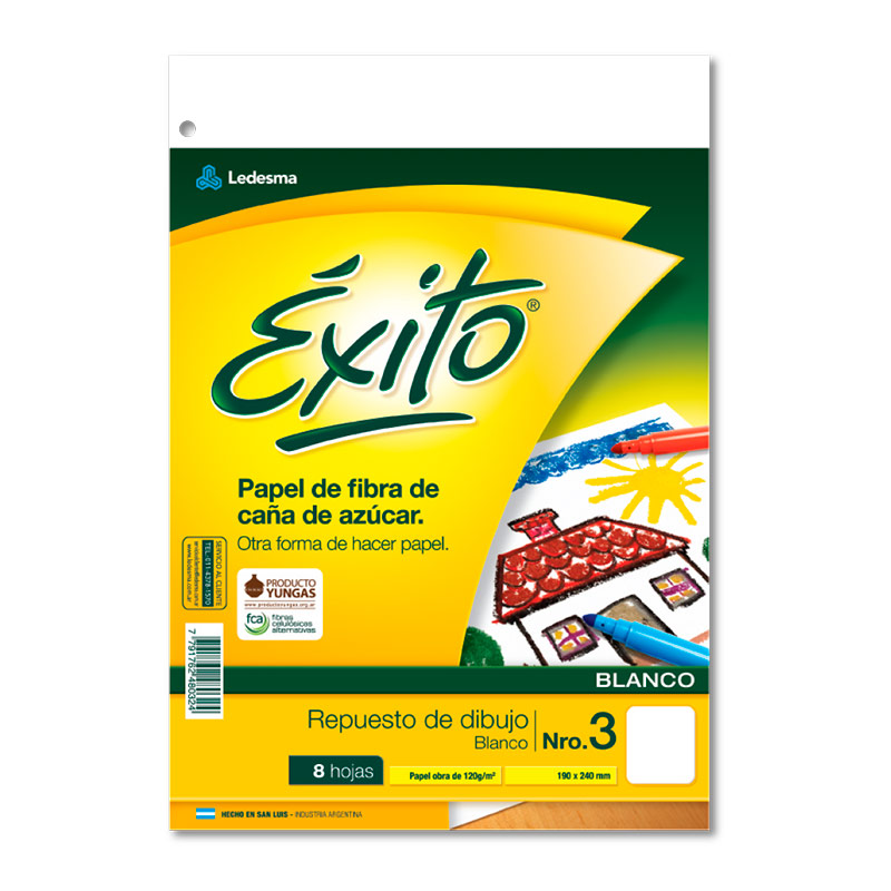 Repuesto de Dibujo Éxito N°3, 8 hojas blancas
