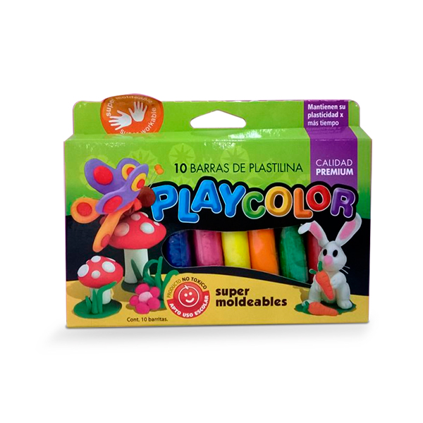 Plastilina Playcolor colores surtidos, caja de 10 barras