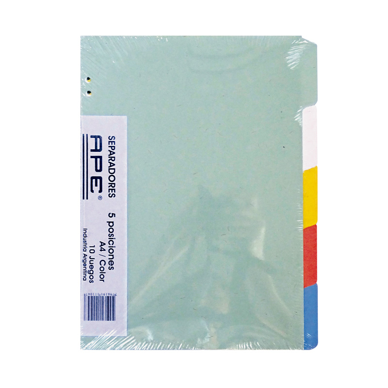 Separador A4 5 Posiciones Color X 10 