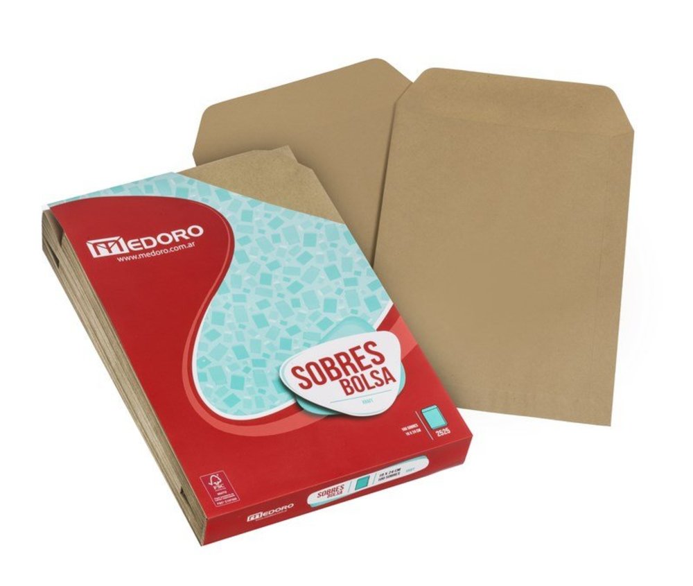 Sobre bolsa Kraft Medoro, 80g. 13 x 25cm. pack de 100 unidades