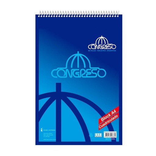 [CONGRESOA4C] Block A4 espiralado Congreso, 80 hojas cuadriculadas