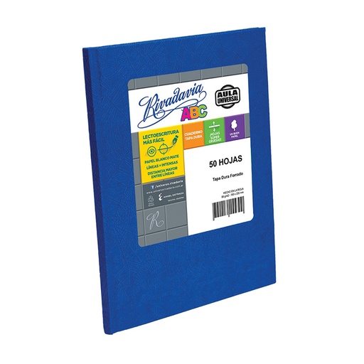 [ABC1923A48AUR] Cuaderno Rivadavia ABC Aula Universal azul, 19x23cm. 50 hojas rayadas Grande