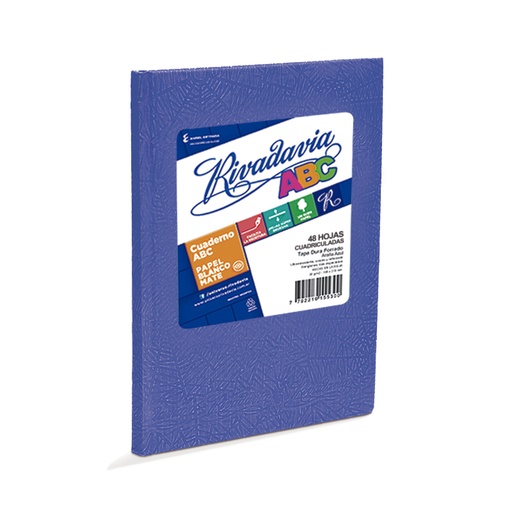 [ABC1923AZ48C] Cuaderno Rivadavia ABC  azul, 19x23cm. 48 hojas cuadriculadas