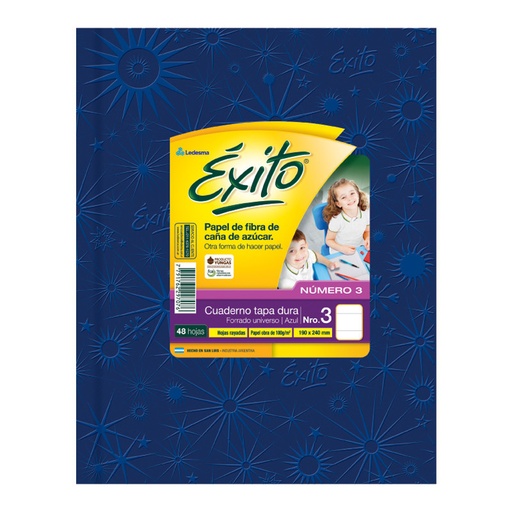 [EXITO3UAZ48R] Cuaderno Éxito E3 Universo, forrado azul, 19x24cm. 48 hojas rayadas