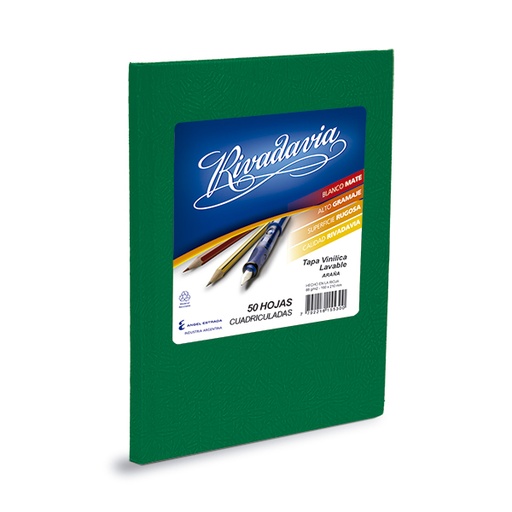 [RIVTCVERD50C] Cuaderno Rivadavia Araña verde, 16x21cm. 50 hojas cuadriculadas