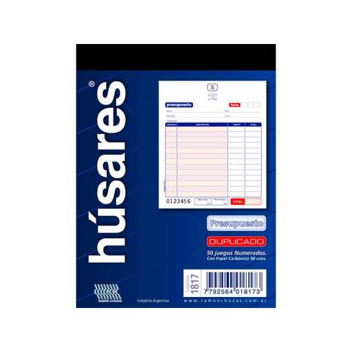 [HUSARES1817] Talonario Presupuesto duplicado 1817 Húsares, 11,5x15 cm. 50 hojas