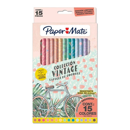 [PAPERVINT15] Lápices de colores Paper Mate Vintage largos, 15 colores