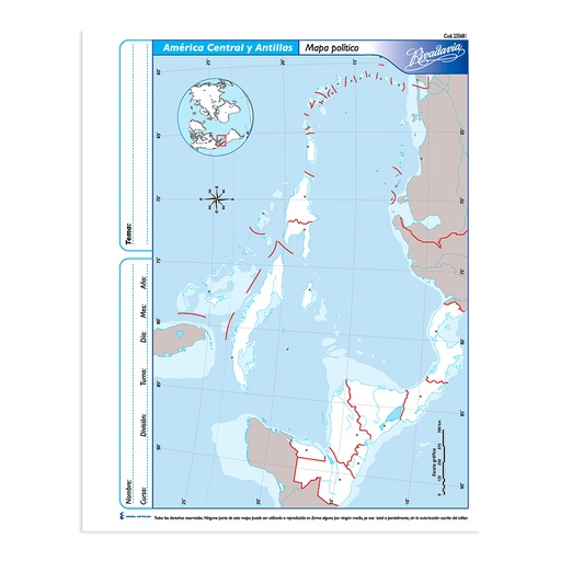 [RIVAMAPACEP3] Mapa America Central y Antillas político Rivadavia N°3, block de 40 mapas