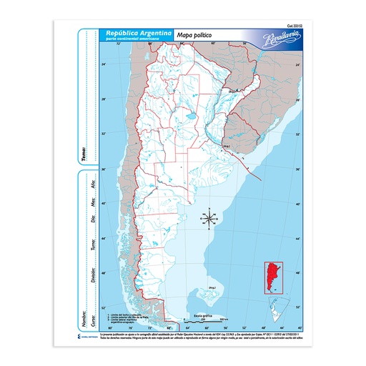 [RIVMAPARGP3] Mapa Argentina político Rivadavia N°3, block de 40 mapas
