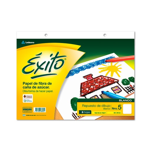 [EXITOREPBLA5] Repuesto de Dibujo Éxito N°5, 8 hojas blancas